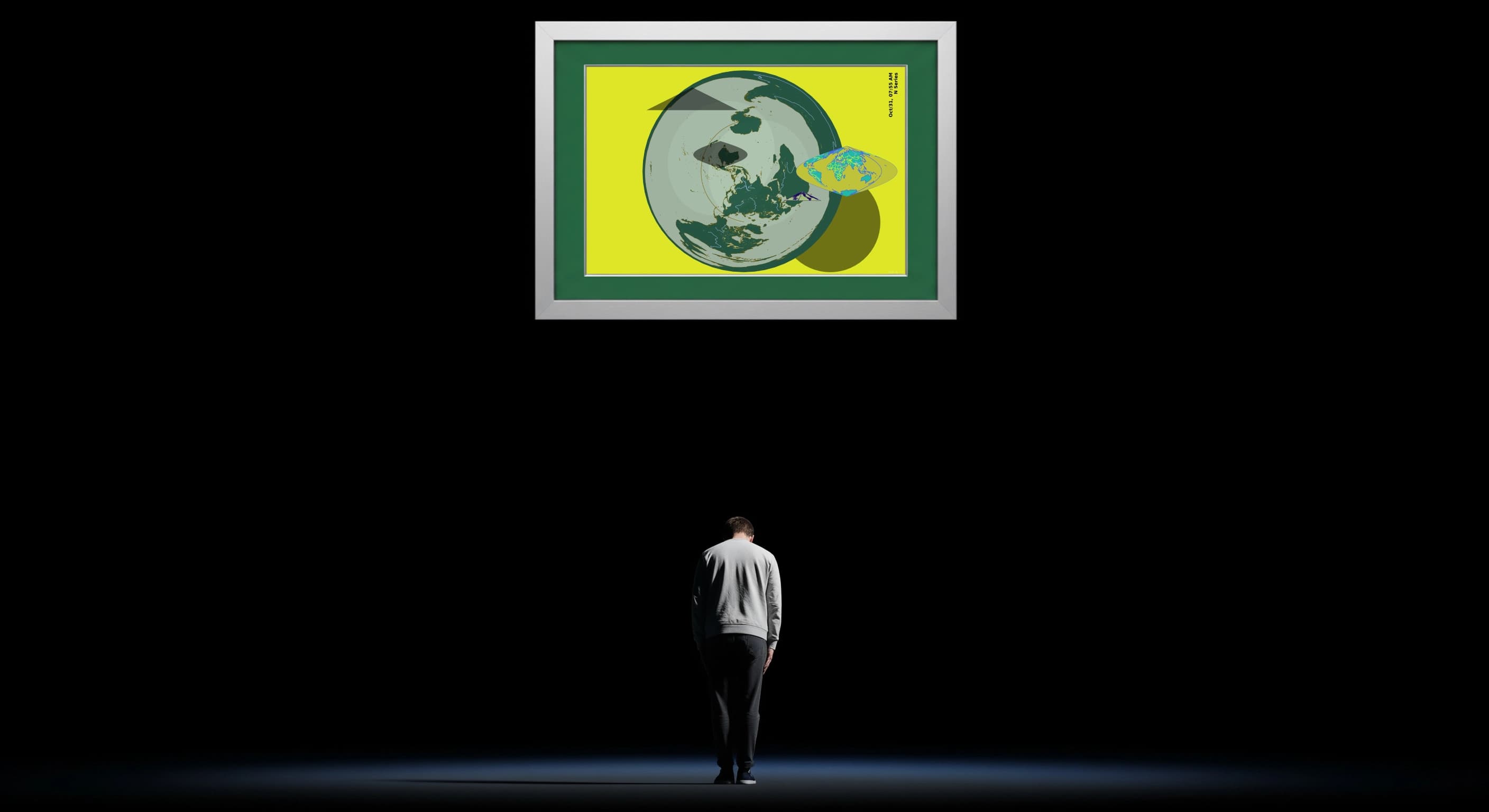 Cartographic artwork showing Earth witnessing significant moments