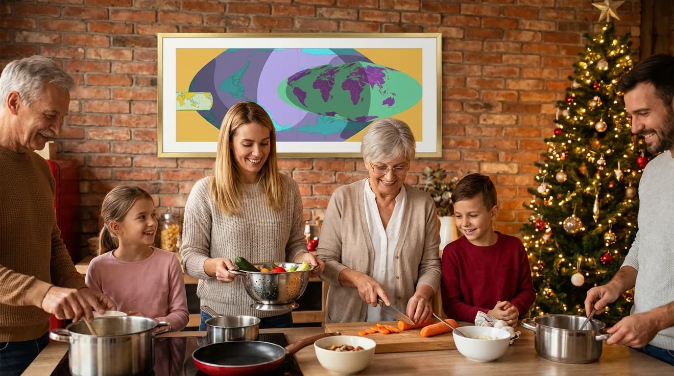 Cartographic artwork showing Earth witnessing significant moments